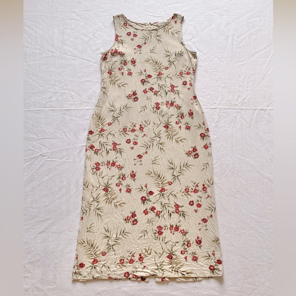 Casual Corner Annex Red & Beige Floral Linen Rayon Sleeveless Jumper Dress 12